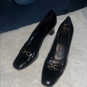 Chic Black Women's Heels with Gold Accent